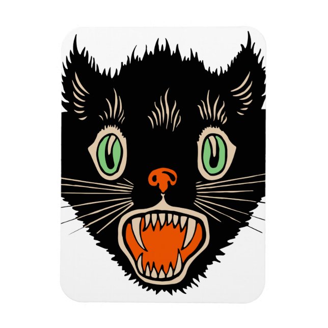Vintage Halloween Scared Black Cat Magnet (Vertical)