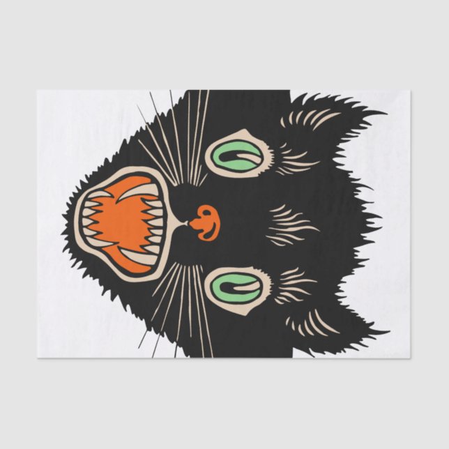 Vintage Halloween Scared Black Cat Tissue Paper (Front)