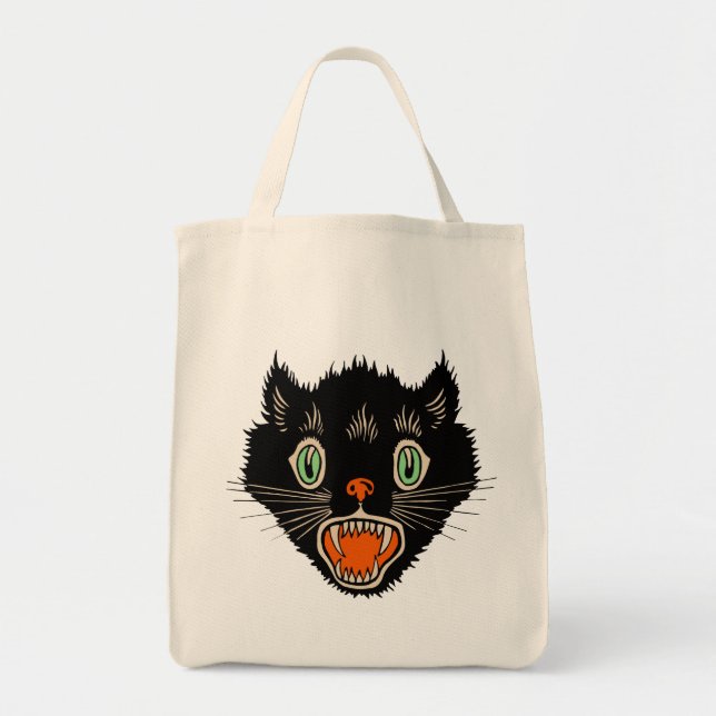 Vintage Halloween Scared Black Cat Tote Bag (Front)
