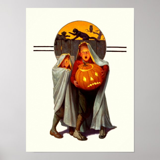 Vintage Halloween Scared Kids Poster (Front)