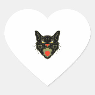 Vintage Halloween Scary Black Cat Horror Heart Sticker
