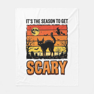 Vintage Halloween Scary Cat Witch Shirt Design_1 Fleece Blanket