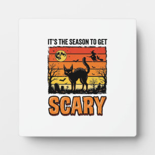 Vintage Halloween Scary Cat Witch Shirt Design_1 Plaque