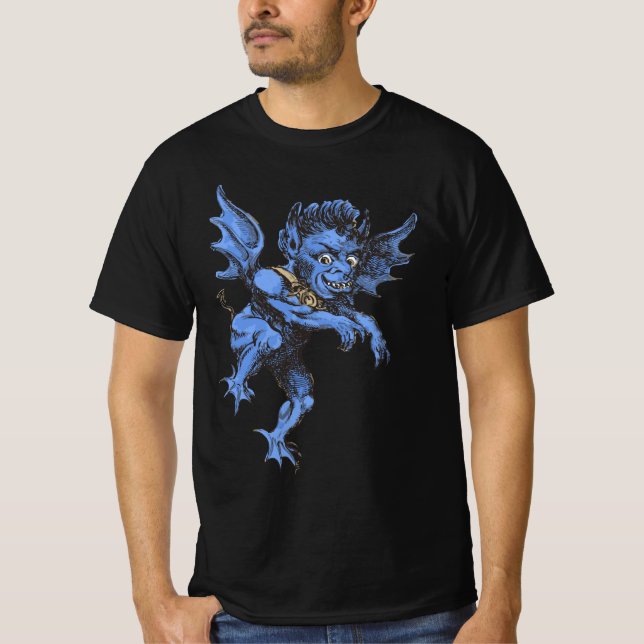 Vintage Halloween, Scary Evil Gargoyle Demon T-Shirt (Front)
