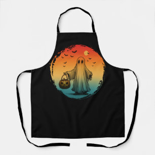 vintage halloween scary ghost pumpkin bats apron