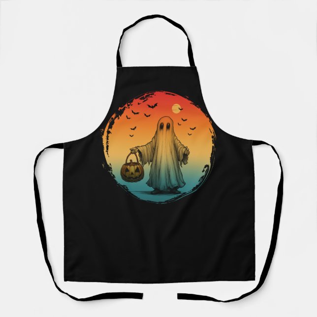 vintage halloween scary ghost pumpkin bats apron (Front)