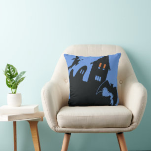 Vintage Halloween, Scary Haunted House and Witch Cushion
