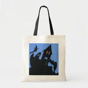 Vintage Halloween, Scary Haunted House and Witch Tote Bag