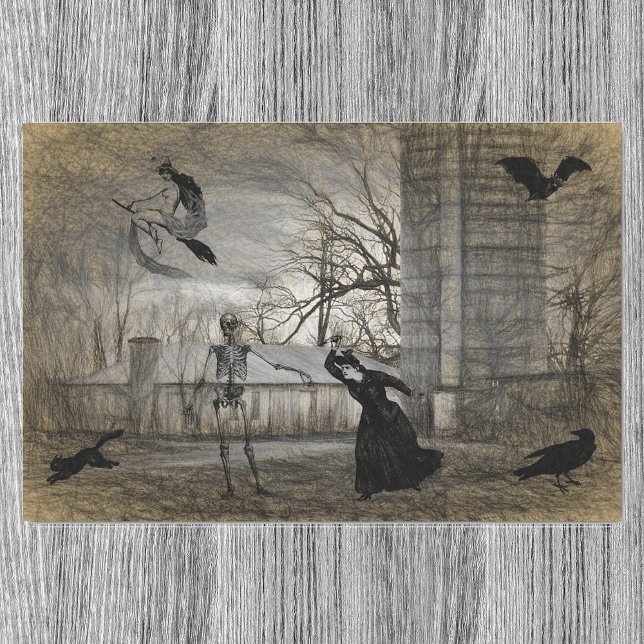 Vintage Halloween Scene Decoupage  Ephemera Tissue Paper (Creator Uploaded)