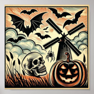 Vintage Halloween Scene:Embrace the Spooky Season! Poster