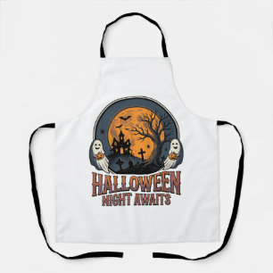 Vintage Halloween Scene Engraved Moon Ghost Shirt_ Apron