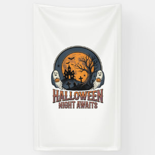 Vintage Halloween Scene Engraved Moon Ghost Shirt_ Banner