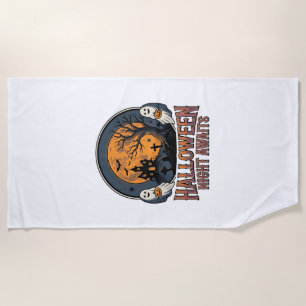 Vintage Halloween Scene Engraved Moon Ghost Shirt_ Beach Towel