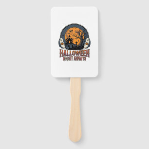 Vintage Halloween Scene Engraved Moon Ghost Shirt_ Hand Fan