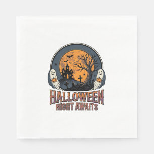 Vintage Halloween Scene Engraved Moon Ghost Shirt_ Napkin