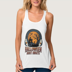 Vintage Halloween Scene Engraved Moon Ghost Shirt_ Singlet