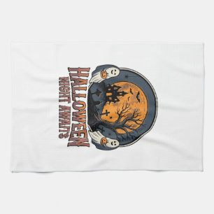 Vintage Halloween Scene Engraved Moon Ghost Shirt_ Tea Towel