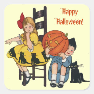 Vintage Halloween Scene Square Sticker