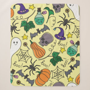 vintage Halloween seamless pattern. Pumpkin, ghost Sherpa Blanket