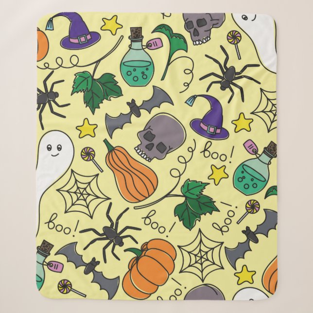vintage Halloween seamless pattern. Pumpkin, ghost Sherpa Blanket (Front)