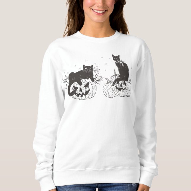 Vintage Halloween Shirt, Halloween Sweatshirt, Cat Sweatshirt (Front)
