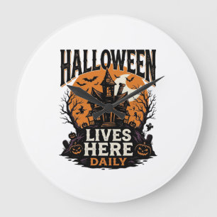 Vintage Halloween Shirt Haunted House Everyday Got Large Clock