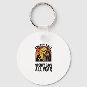 Vintage Halloween Shirt Witch House Bat Moon Desig Key Ring