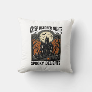 Vintage Halloween Shirt With Haunted October Night Cushion