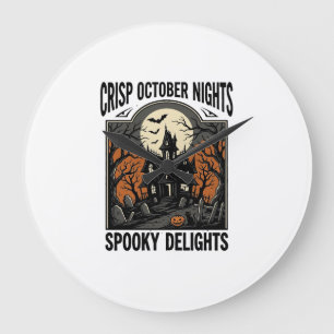 Vintage Halloween Shirt With Haunted October Night Large Clock
