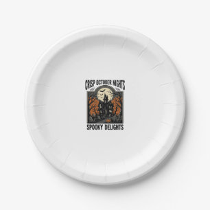 Vintage Halloween Shirt With Haunted October Night Paper Plate