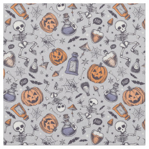 Vintage Halloween Skeleton and Potions Pattern Fabric