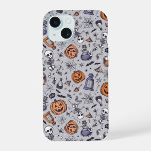 Vintage Halloween Skeleton and Potions Pattern iPhone 15 Case