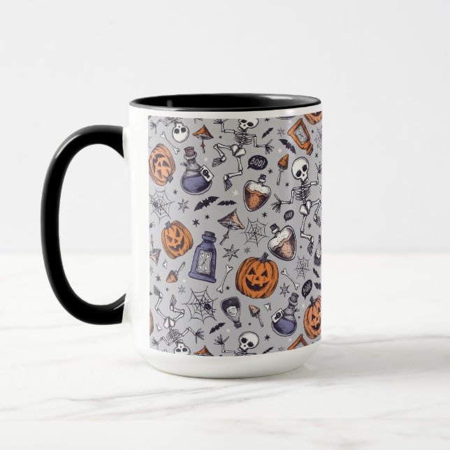Vintage Halloween Skeleton and Potions Pattern Mug (Left)
