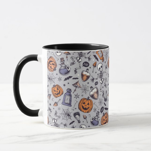 Vintage Halloween Skeleton and Potions Pattern Mug (Left)