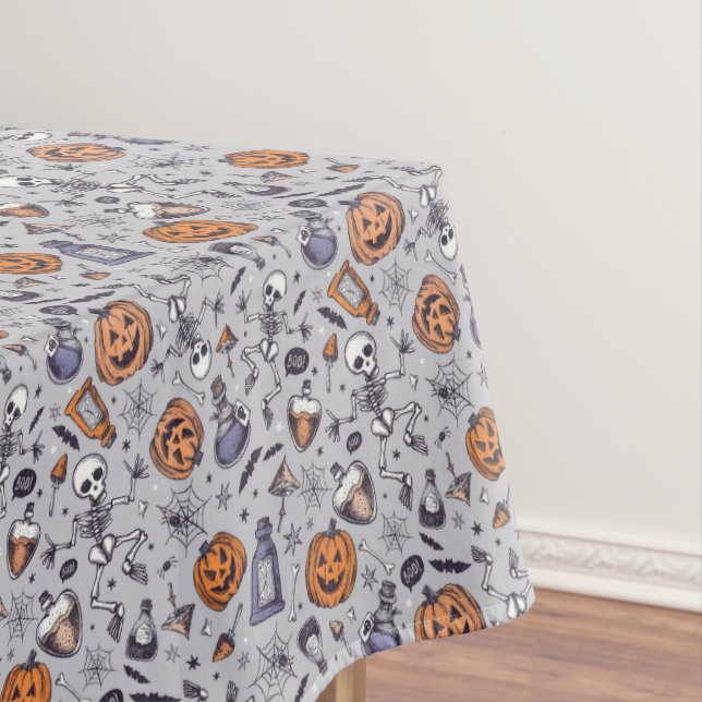 Vintage Halloween Skeleton and Potions Pattern Tablecloth (In Situ)