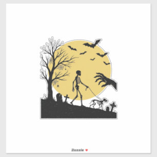 Vintage Halloween Skeleton Dog Moon Vector Design_