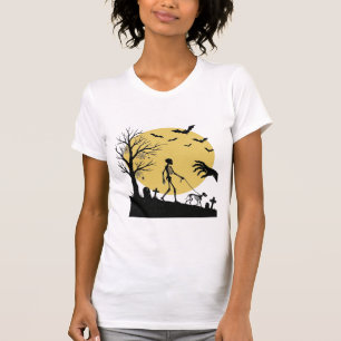 Vintage Halloween Skeleton Dog Moon Vector Design_ T-Shirt