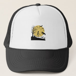 Vintage Halloween Skeleton Dog Moon Vector Design_ Trucker Hat