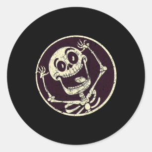 Vintage Halloween Skeleton - Hilarious Retro Costu Classic Round Sticker