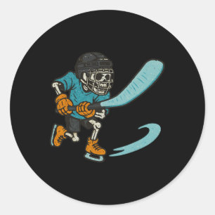 Vintage Halloween Skeleton Ice Hockey Funny Spooky Classic Round Sticker