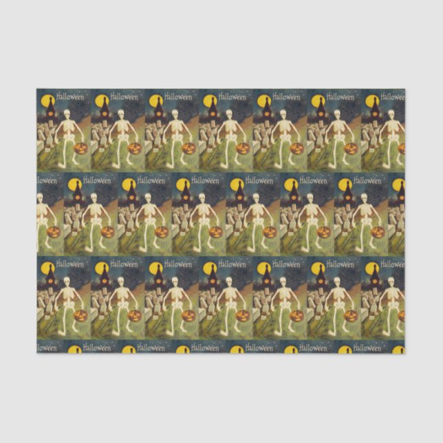 Vintage Halloween skeleton pumpkin party tissue Tissue Paper (Front)