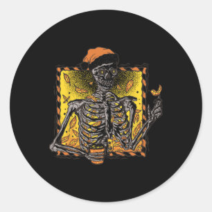 Vintage Halloween Skeleton Pumpkin Spice Latte Syr Classic Round Sticker