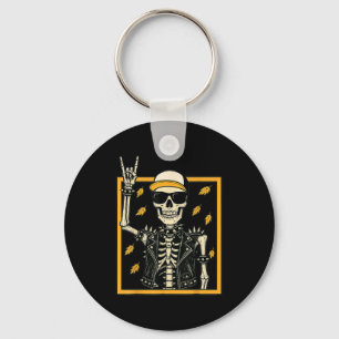 Vintage Halloween Skeleton Rock On Hand Skeleton M Key Ring