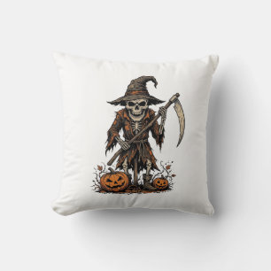Vintage Halloween Skeleton Scarecrow Pumpkin Shirt Cushion