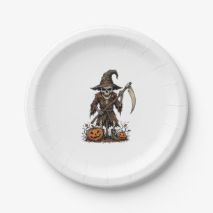 Vintage Halloween Skeleton Scarecrow Pumpkin Shirt Paper Plate