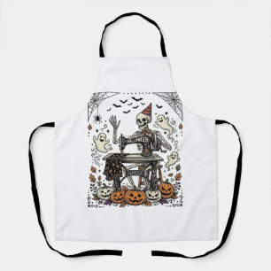 Vintage Halloween Skeleton Sewing Machine Shirt De Apron