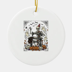 Vintage Halloween Skeleton Sewing Machine Shirt De Ceramic Tree Decoration