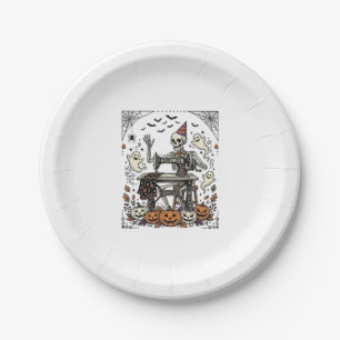 Vintage Halloween Skeleton Sewing Machine Shirt De Paper Plate