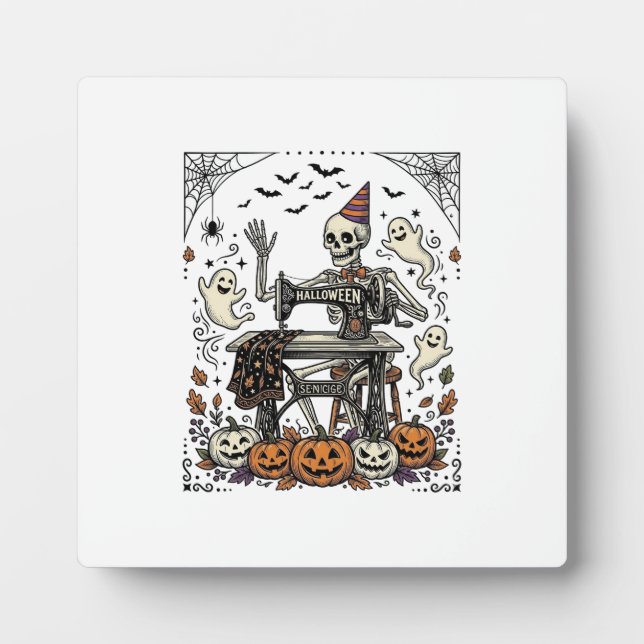 Vintage Halloween Skeleton Sewing Machine Shirt De Plaque (Front)