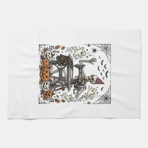 Vintage Halloween Skeleton Sewing Machine Shirt De Tea Towel